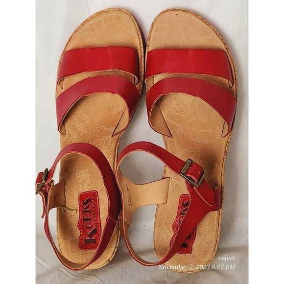Kork-Ease Q20212 Red Tish Cork Platform Wedge Slingback Leather Sandals Sz 10 - Picture 9 of 14